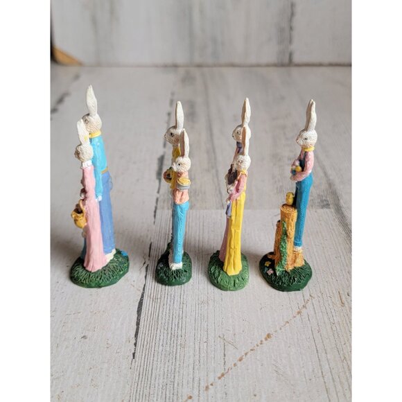 Vintage easter bunny family couple miniature spring home decor set - Picture 4 of 7